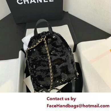 Chanel Sequins  &  Silver-Tone Metal Mini Backpack Bag AS4662 Black 2025